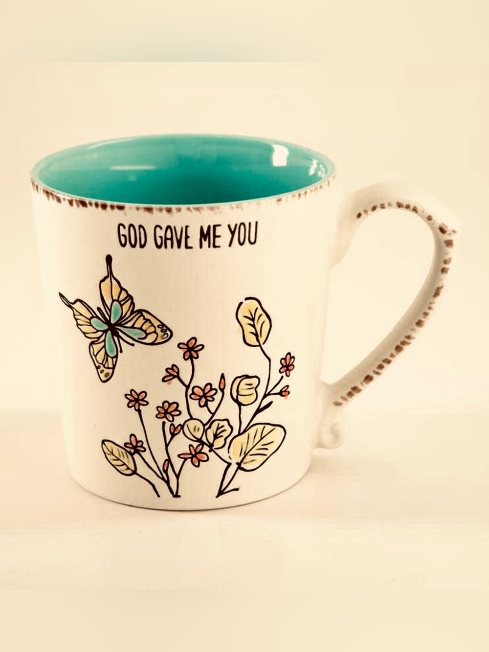 Cracker Barrel Cream Floral & Butterfly Ceramic Mug